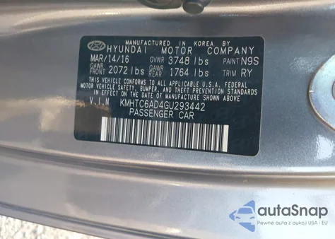 2016 Hyundai Veloster z USA, uszkodzony, nr VIN KMHTC6AD4GU293442